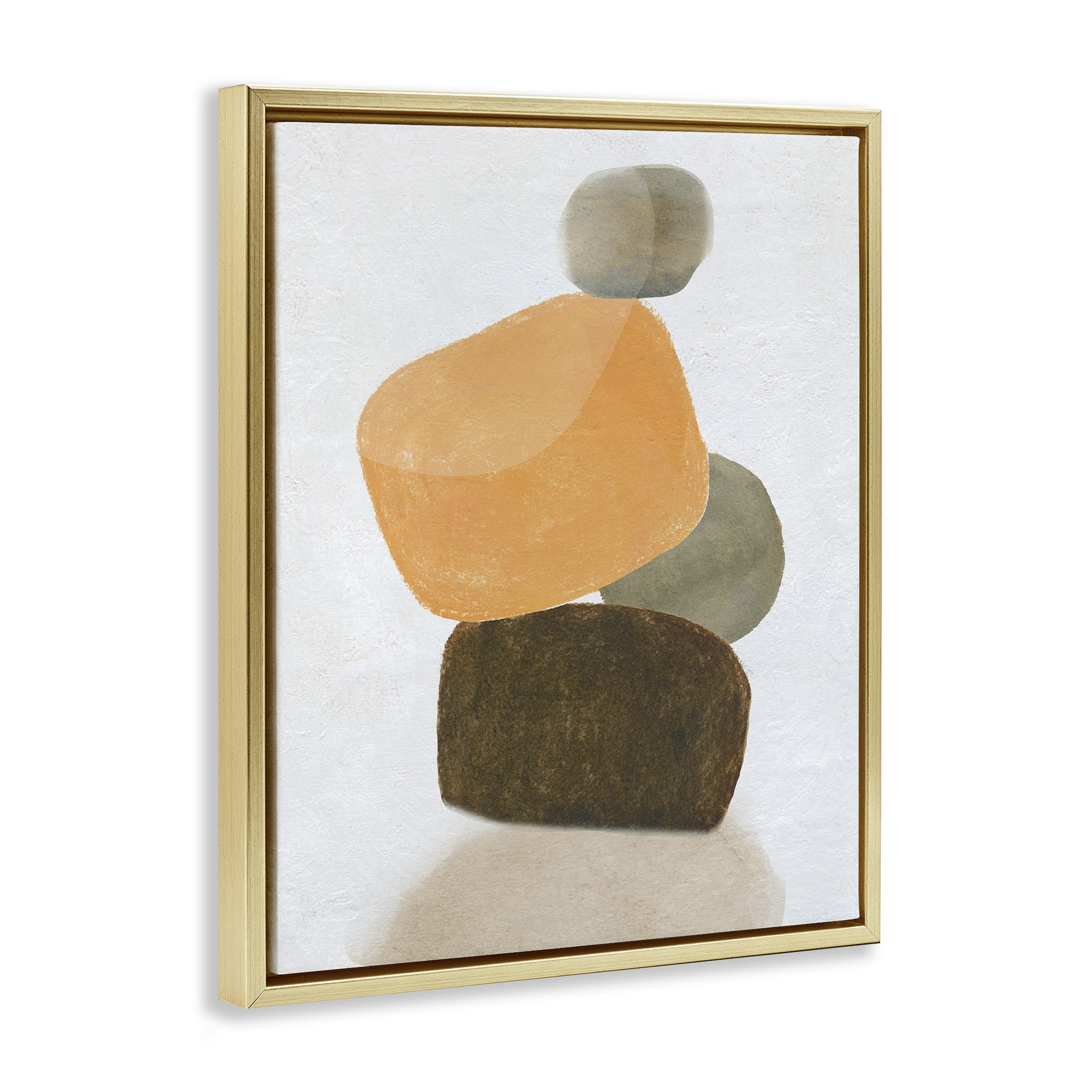Stupell Industries Orange & Grey Rocks Abstract Painting Gold Floater Framed Canvas Art Print Wall Art, 25 x 31