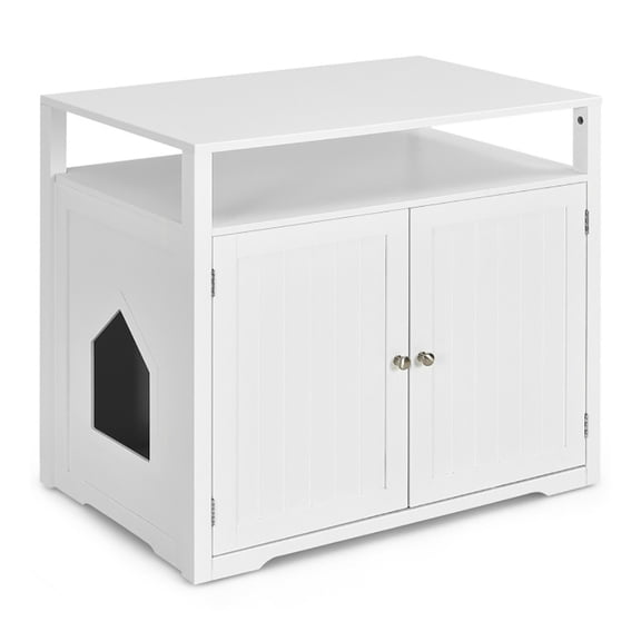 Wooden Cat Litter Box Enclosure Hidden Cat Washroom with Storage Layer-White, Cat Litter Box Enclosure , Hidden Cat Washroom Furniture, Pet Crate for Living Room, Bedroom, Balcony