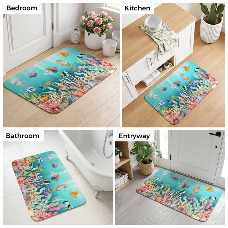 Coastal Ocean Front Door Mat Indoor Entrance, Seahorse Coral