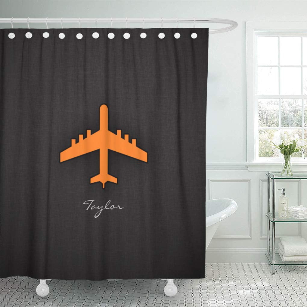 Cynlon Gray Cool Orange Airplane Black Plane Commerical Pilot Commercial Bathroom Decor Bath Shower Curtain 60x72 Inch Walmart Com Walmart Com