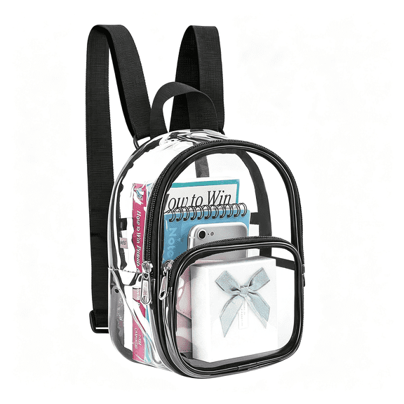 AOMRCOL Clear Mini Backpack Stadium Approved, With Reinforced Straps & Front Pocket - Perfect for School, Security & Sporting | With Reinforced Straps reinforced small clear backpack