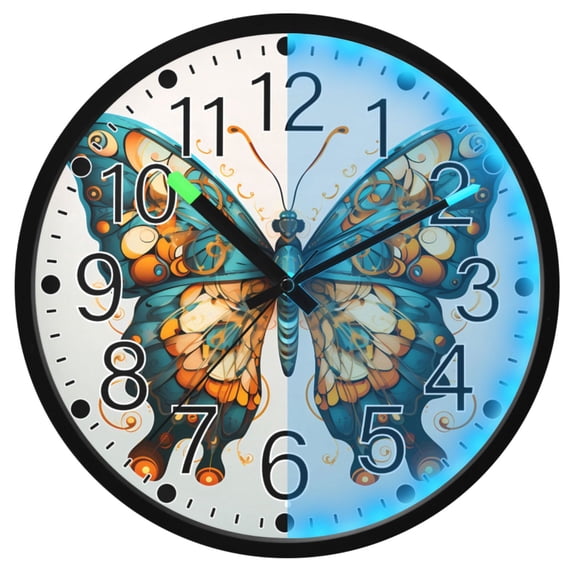 Ryvnso Beautiful Green Butterfly 12 Inch Night Light Wall Clock Silent Battery Operated Luminous Clocks