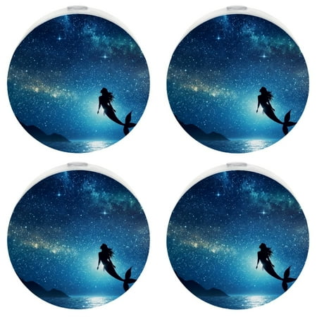 

Night Lights Plug Into Wall [4 Pack] Night Light for Kids LED Nightlight with Dusk to Dawn Sensor for Bathroom Decor Children Room Mermaid in Deep Ocean Blue Galaxy