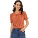 thumbnail image 1 of Camisa Vintage Con Botones Cuello Peter Pan Volantes Lunares Allegra K Rojo Naranja L, 1 of 6