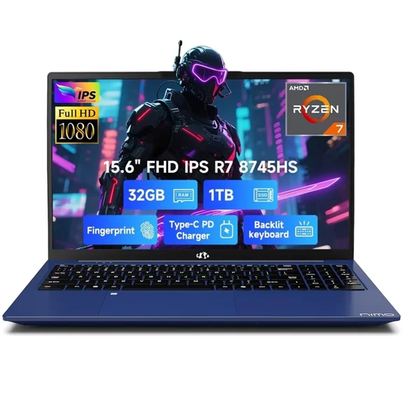 15.6" IPS FHD Gaming Laptop, AMD Ryzen 7 8745HS 32GB DDR5 RAM 1TB SSD (8C/16T, up to 4.9GHz) Radeon 780M Graphics Business Computer with 100W Type-C Backlit Keyboard, Fingerprint USB-C 4.0 Blue