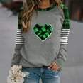 thumbnail image 4 of LEKWK Womens Graphic T Shirts Pixelated Checkered Heart Round Neck Long Sleeve St Patricks Day Shirt Green Plaid Patchwork Color Block Festival Top, 4 of 5