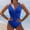 Blue(New), variant on Women's Summer Fashion Solid Color Deep V Neck Ruched Waist Defining Backless One Piece Swimsuit