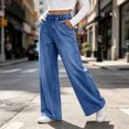thumbnail image 2 of ClodeEU Women's Elastic Waist Wide Leg Jeans,Casual Loose Denim Pants with Pockets ,Women's S-XXL, 2 of 8