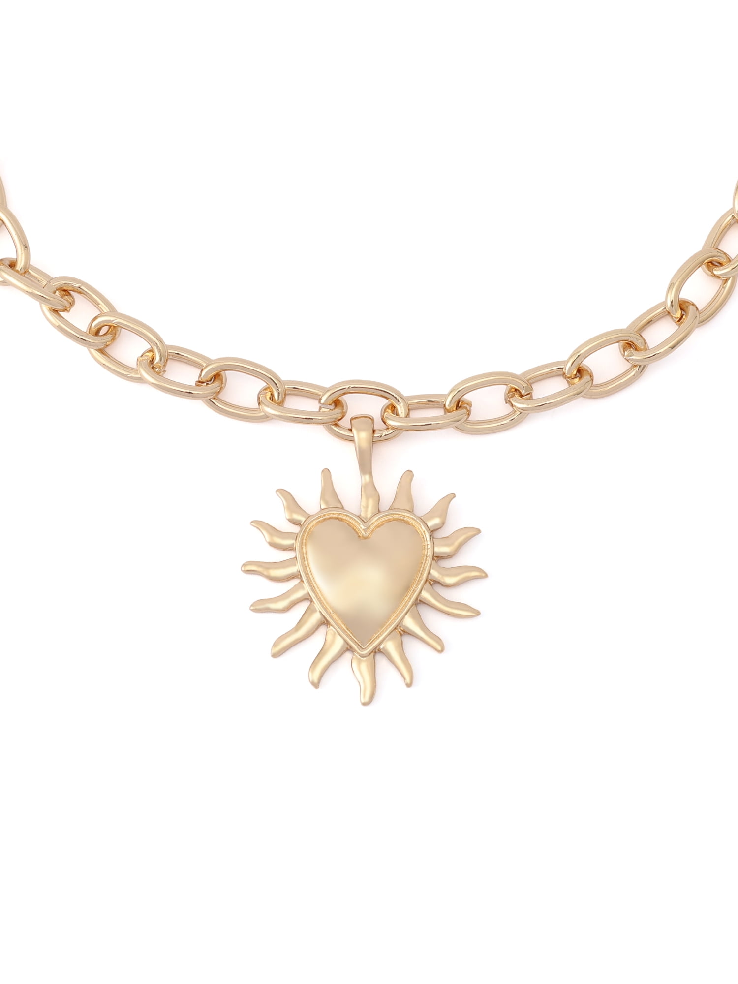 Madden NYC Women's Fashion Gold-Tone Heart-Sun Pendant Necklace