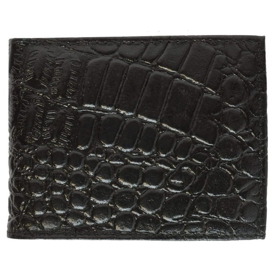 Crocodile Print Cowhide Leather Bifold Wallet with Center ID Window & Credit Card Slots 71152 CR