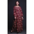 thumbnail image 4 of Bimba Polyester Georgette Leaves & Peony Floral Printed Womenâ€™s Long Sleeve Elastic Waist MaxiÂ&nbsp;DressÂ&nbsp;Gown-XSmall Burgundy, 4 of 5
