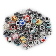 Buckets of Beads Ten Pack of Assorted Antique Silver Tone Beads and Rhinestone Spacer Bead Charms. Compatible With Troll, Biagi, Zable, Chamilia Charm Bracelets.