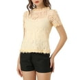 thumbnail image 1 of INSPIRE CHIC Haut en Dentelle Florale Semi-Transparente à Bord Festonné pour Femme, 1 of 6