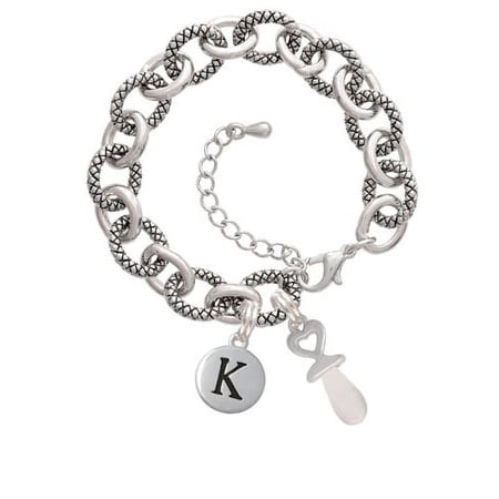 3-D Clear Frosted Baby Pacifier -K- Pebble Initial Diana Bracelet