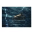 thumbnail image 1 of Nature Cutting Board, Old Nostalgic Wooden Boat Ship During Rain and Thunder Storm Scary Dramatic Scene, Decorative Tempered Glass Cutting and Serving Board, Small Size, Blue Brown, by Ambesonne, 1 of 1