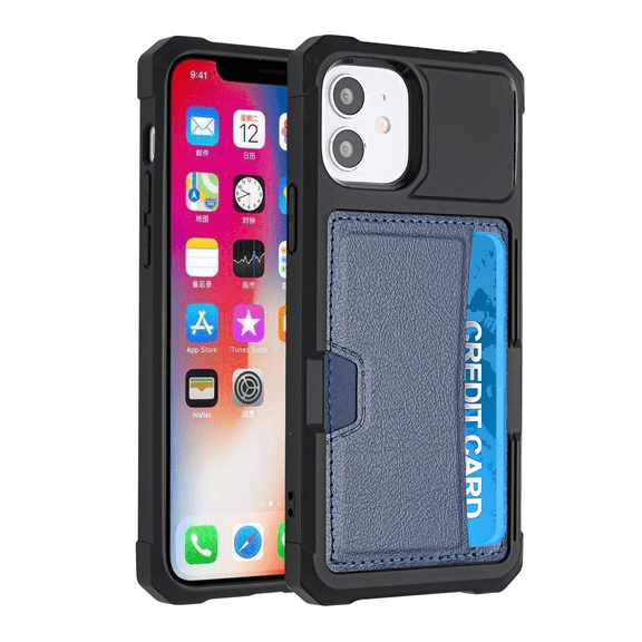 For Apple iPhone XR Credit Card Slot Wallet Back Storage Invisible Pocket Dual Layer Hard PC TPU Hybrid Protective Cover ,Xpm Phone Case [ Blue ]