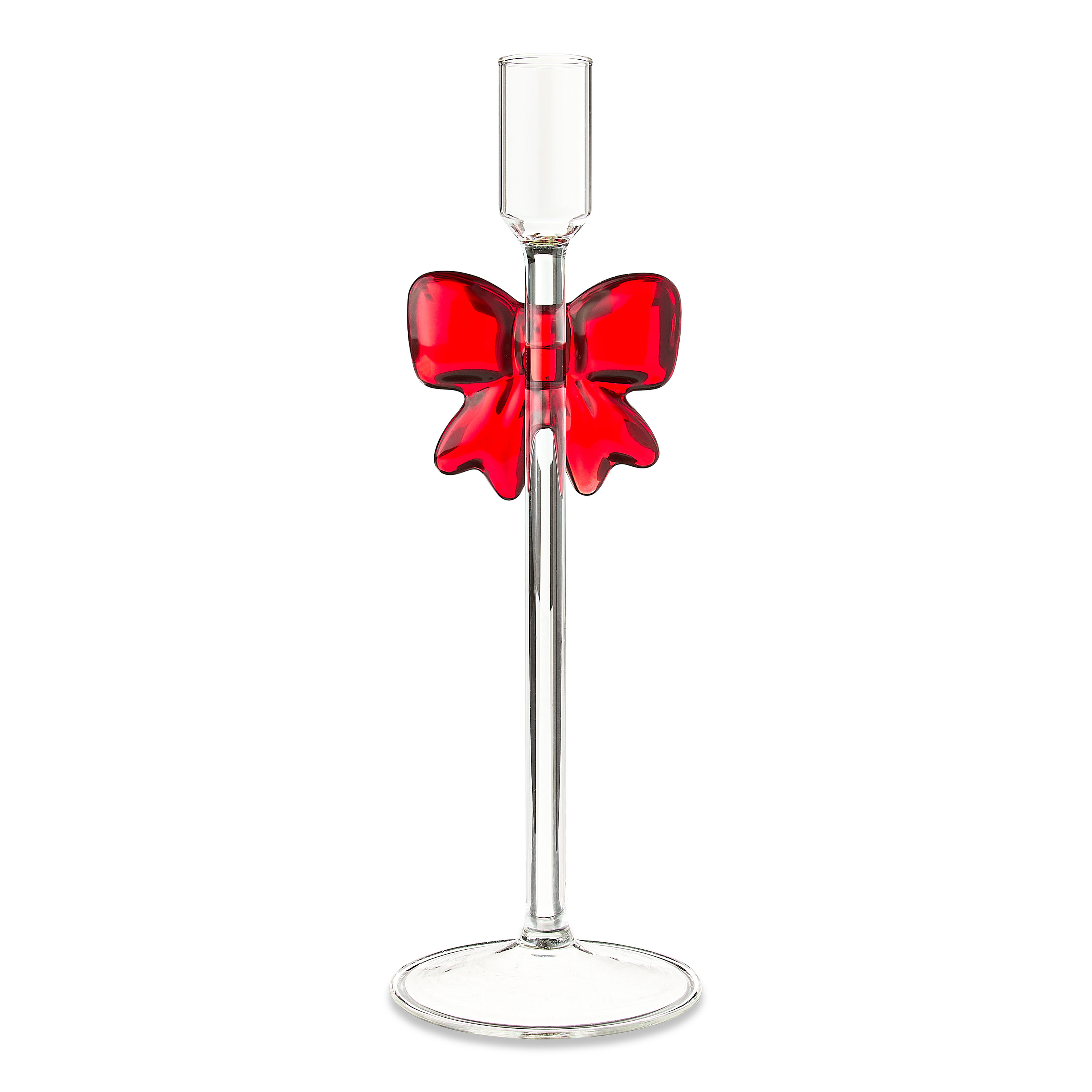Large Clear Glass Christmas Taper Candle Holder with Bow, 10", by Holiday Time