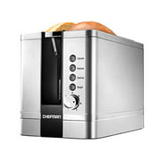 Chefman 2-Slice Pop-Up Stainless Steel Toaster w/ 7 Shade Settings Extra Wide Slots for Toasting Bagels, Defrost/Reheat/Cancel Functions, Removable Crumb Tray, 850W, 120V, Silver