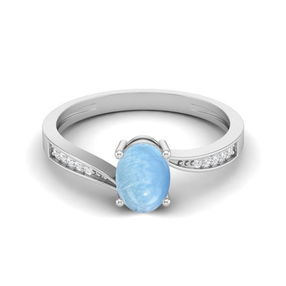 Mooneye 1.20 Cts Oval Larimar 925 Sterling Silver Solitaire Accent Woman Halo Wedding Ring
