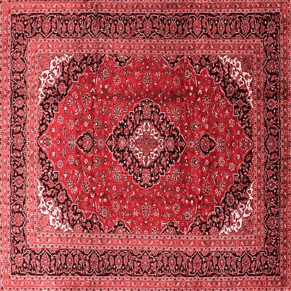 Ahgly Company Indoor Square Medallion Red Traditional Area Rugs, 3' Square