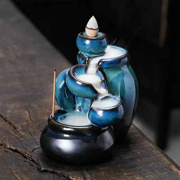 1pc Wine Jar Type Ceramic Blue Waterfall Backflow Incense Burner, Incense Stick Holder, Home Ornament (Without Incense)