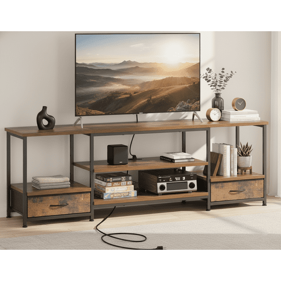 Beddle Modern 63-inch TV Stand for 60 75 inch TV, Mid Century Entertainment Centre, Media Console Table with Storage for Living Room, Office, Brown