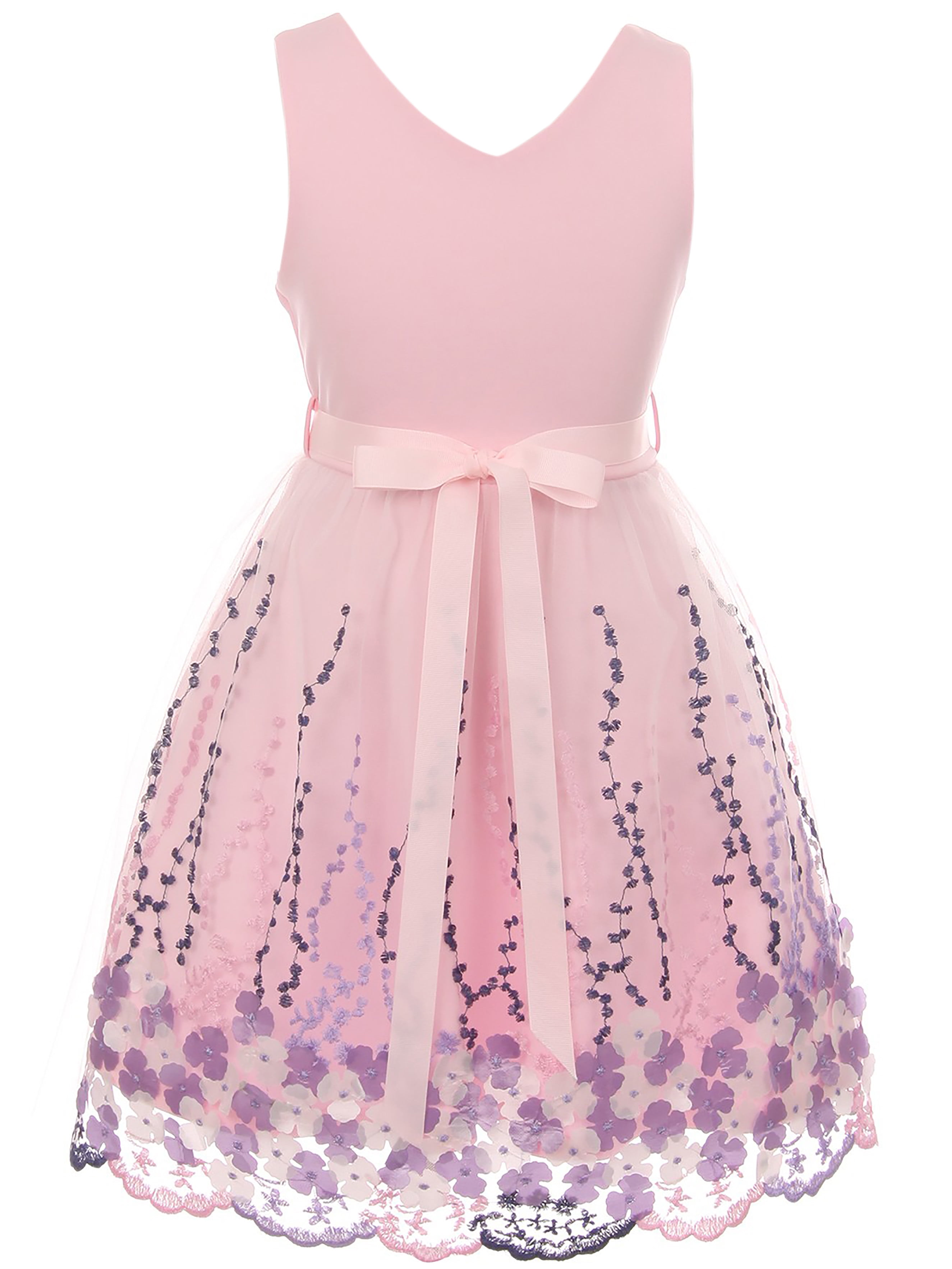 Blunight Collection Big Girls Lovely V Neck Embroidered Floral Summer