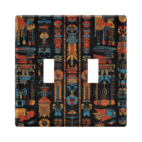 Yayeee Toggle Light Switch Wall Plate 2-Gang 4.56"x4.48" Decorative Outlet Cover, Black Geometric