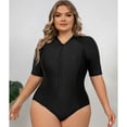 thumbnail image 5 of SWSMCLT Women's Plus Size Zip Up Rash Guard Swimsuit Swimming Scuba Rashguard Full Coverage Modest Swimwear One Piece Short Sleeve Zipper Front Bathing Suit Beach Padded Surfing Lap Black 18, 5 of 5