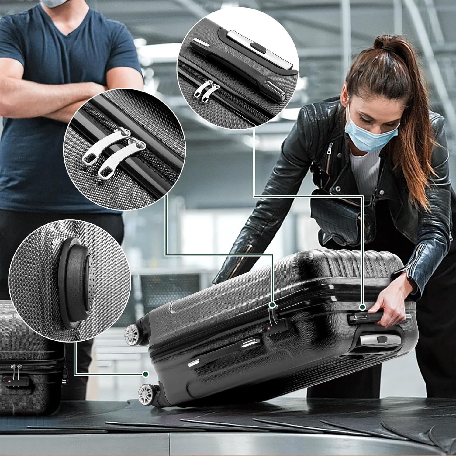 Luggage Set of 3 Hardside Carry  Suitcase Sets with Spinner Wheels & TSA lock, Portable Lightweight ABS Luggages for Travel, Business - Dark Grey (20/24/28)