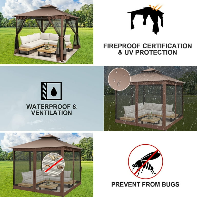 SANOPY 10'x10' Canopy Gazebo, Accommodates 6-8 People with 4