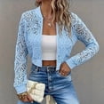 thumbnail image 6 of Gynyvoja Women Lace Cropped Bombers Jacket Long Sleeve Zip Up Sheer Lightweights Cardigan XXL, 6 of 7
