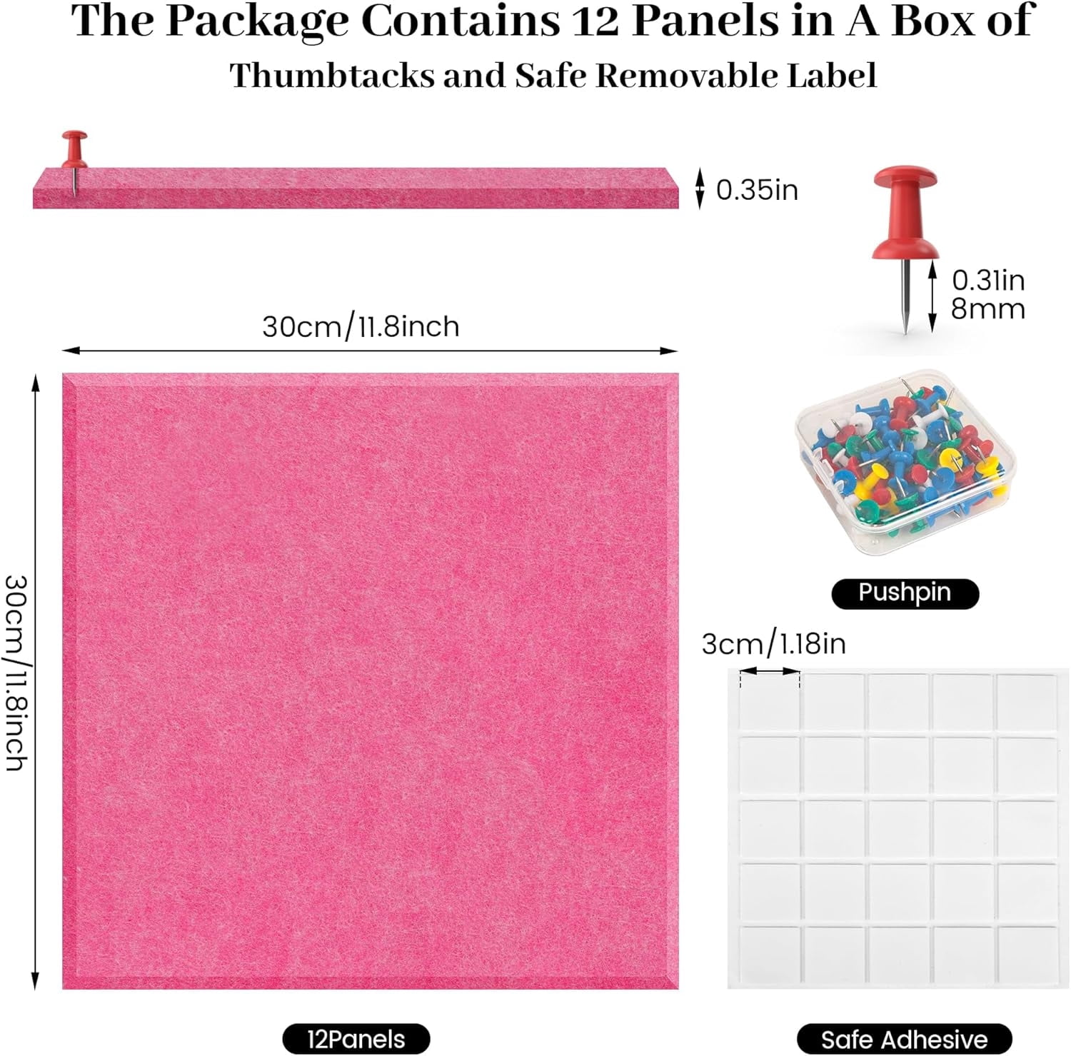 Topboutique Cork Board Alternative 12 Pack 12*12 inch Felt Bulletin Board Felt Wall Tiles Wall Organization Panels Pin Board Tack Board with Self Adhesive Stickers & Pushpins-Safe Removable-Peachblow