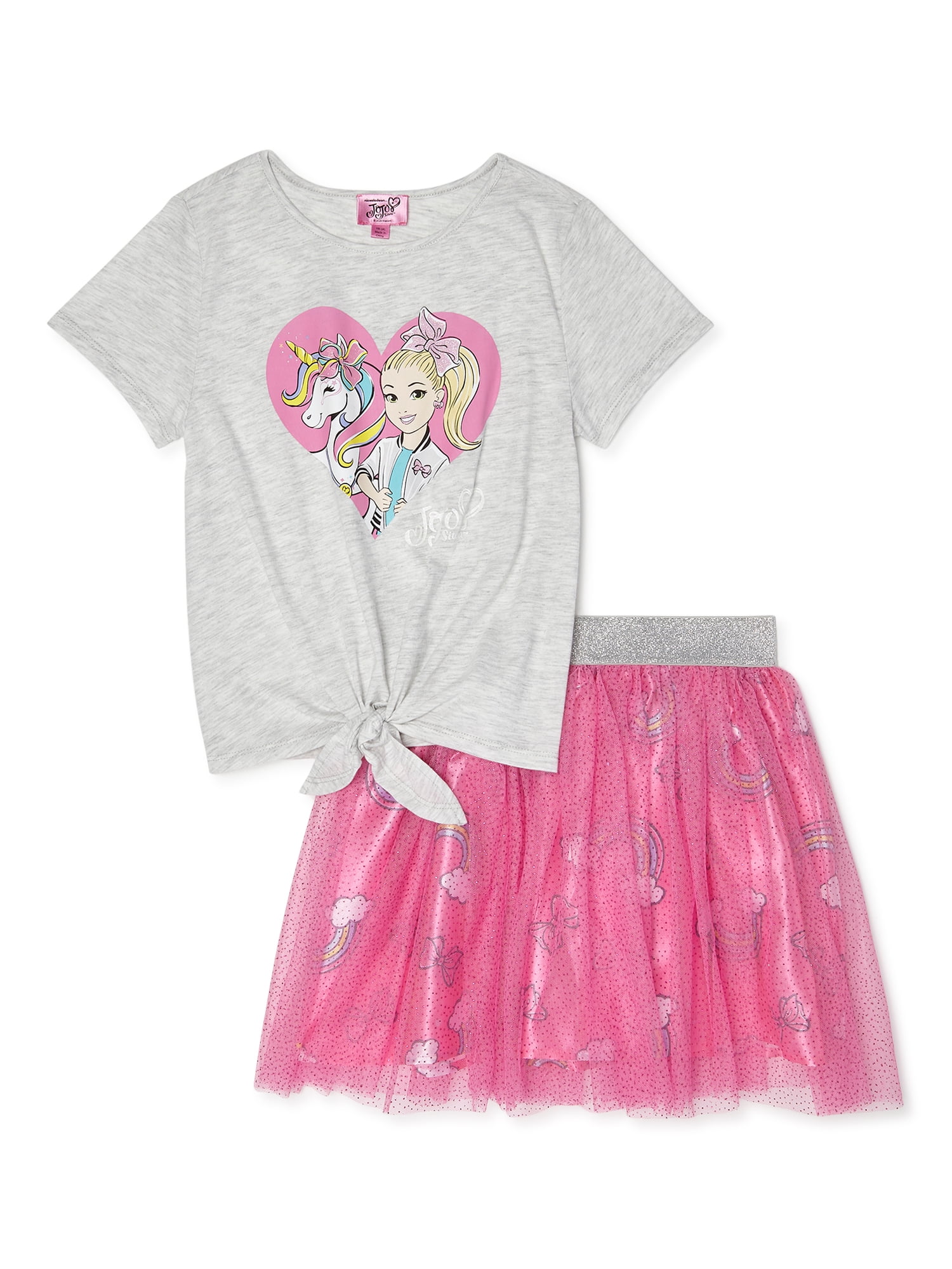 Jojo Siwa Girls Tie Front Top and Tutu Skirt, 2-Piece Outfit Set, Sizes
