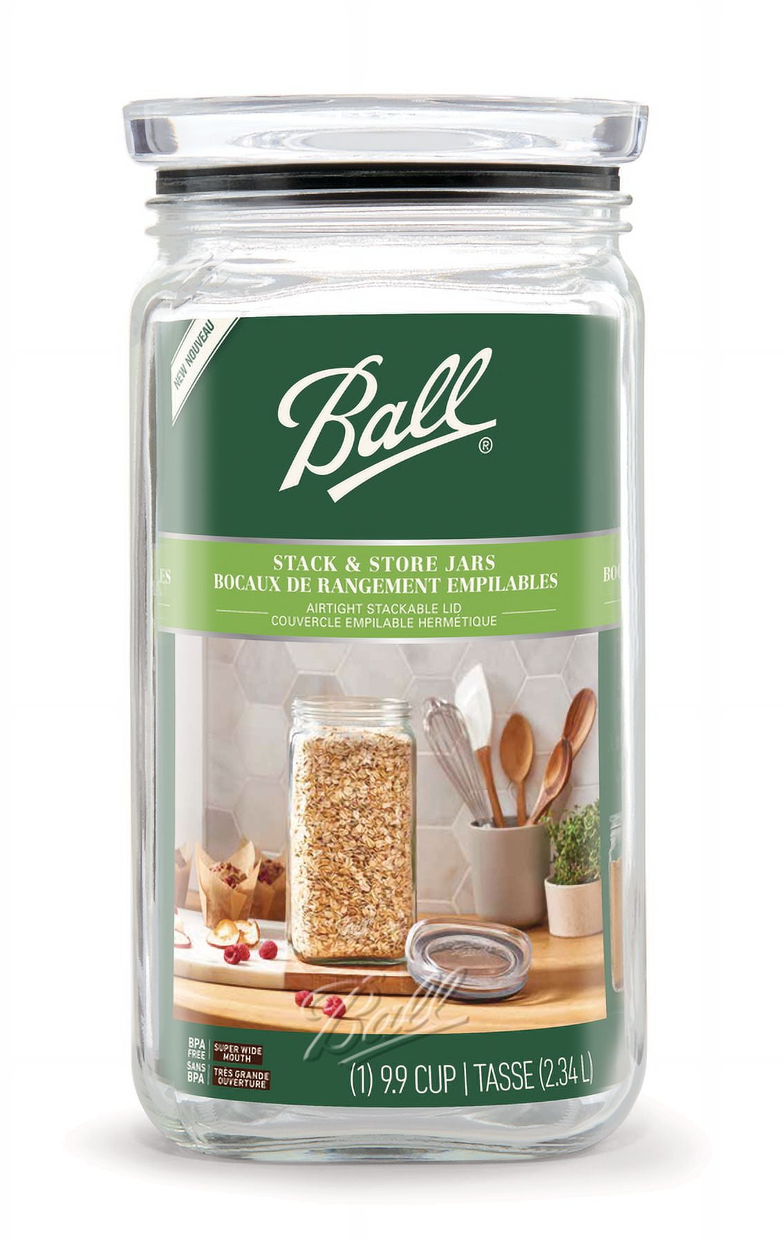 (3 pack) Ball Stack & Store Half-Gallon Jar (9.9 Cup/79 oz.), Glass Storage Jar