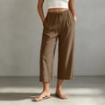 thumbnail image 2 of BLVB Cotton Linen Capri Pants for Women Casual Summer Drawstring Elastic High Waist Capris Wide Leg Cropped Trousers with Pockets, 2 of 9