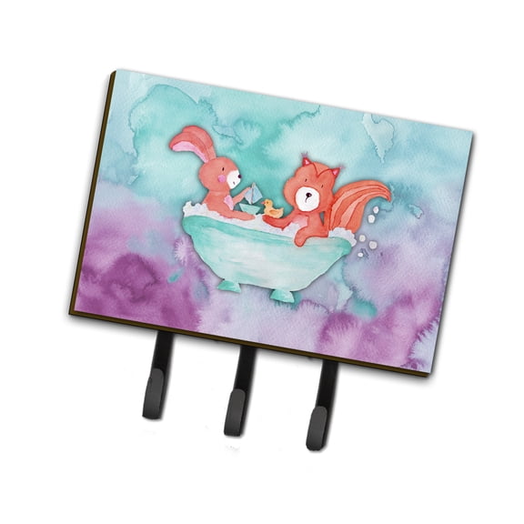 Carolines Treasures BB7348TH68 Rabbit and Squirrel Bathing Watercolor Leash or Key Holder Triple Hook multicolor