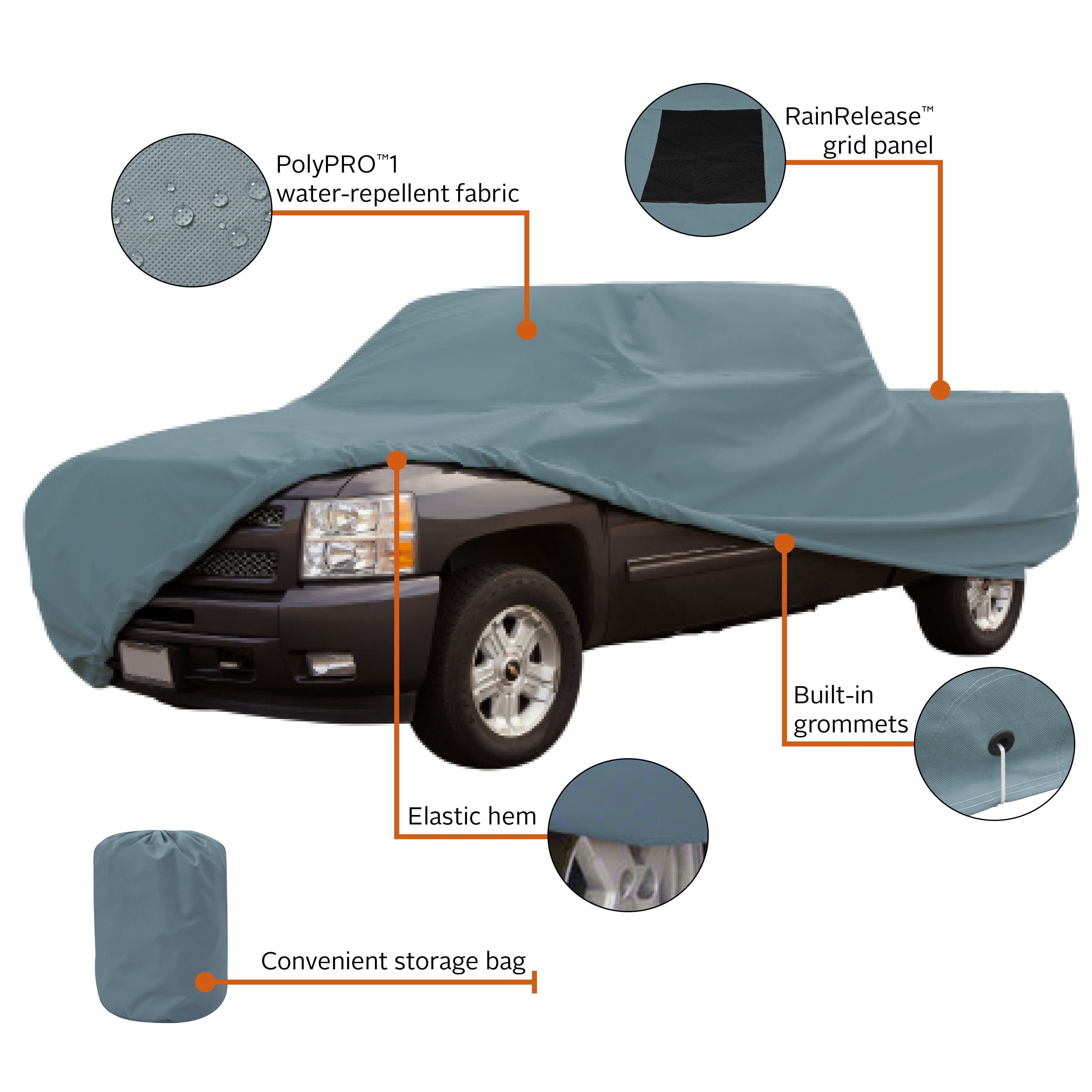 Classic Accessories Over Drive PolyPRO 1 Truck Cover with RainRelease, Fits cab pickup trucks 21' - 22' L