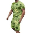thumbnail image 2 of cllios Men's Workout Sets Summer Tropical Palm Tree Printed Tracksuits Short Sleeve T-Shirt and Shorts Set Casual Crew Neck Muscle Sportswear 2 Piece Tracksuit Summer Outfits, 2 of 5