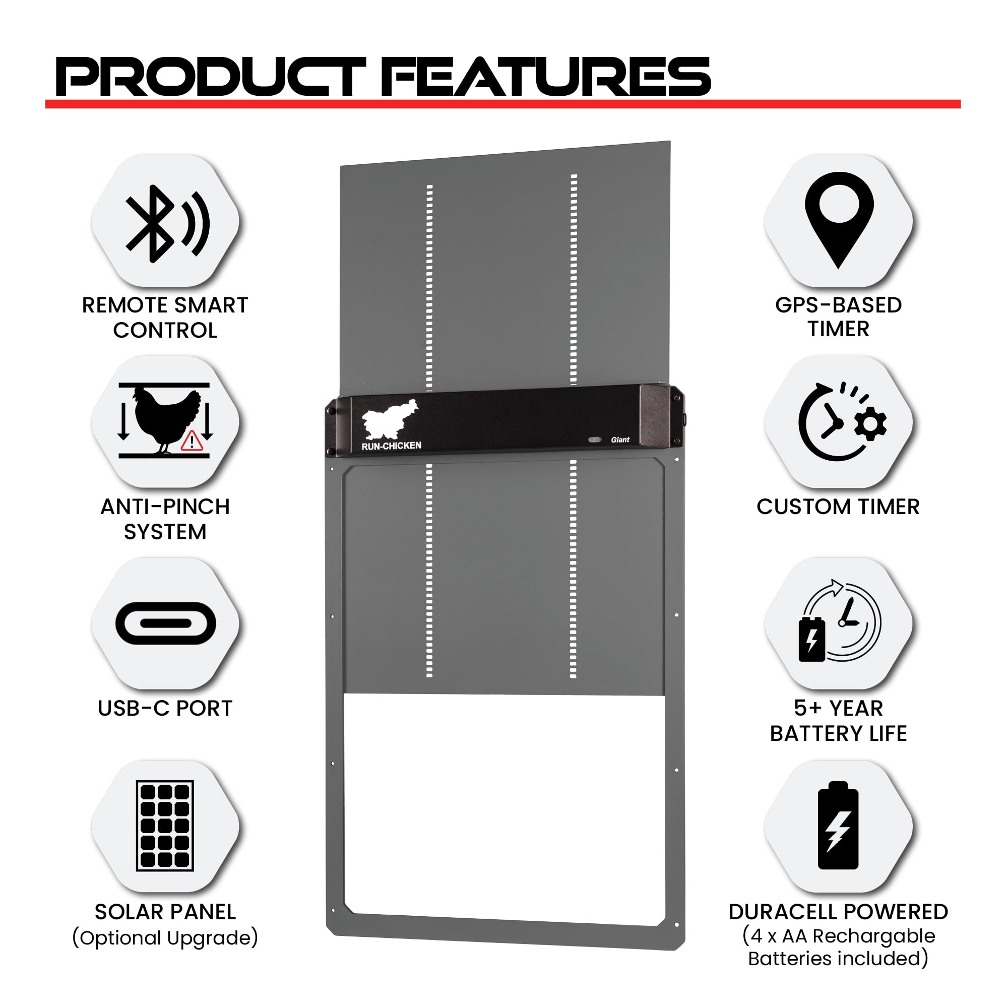 RUN-CHICKEN Door GIANT (Gray) - Automatic Turkey Coop Door Opener with Timer