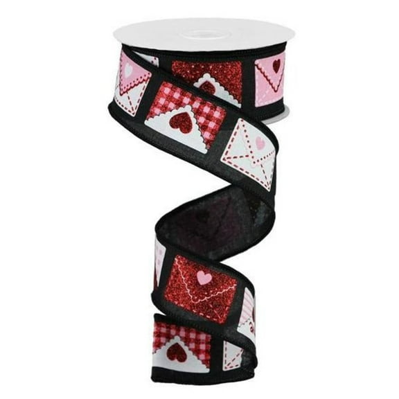 1.5" Love Letters Royal Ribbon: Black (10 Yards)
