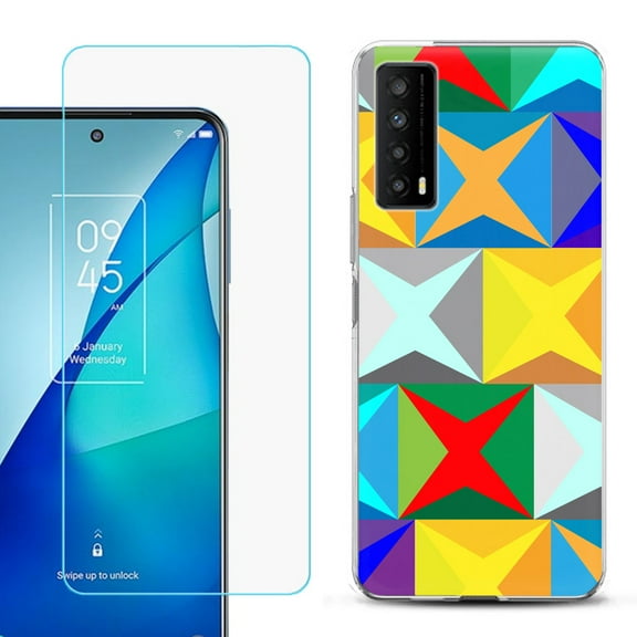Slim-Fit Gel TPU Phone Case for TCL Stylus 5G, with Tempered Glass Screen Protector, by OneToughShield ® - Abstract Color