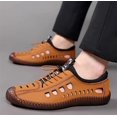 thumbnail image 4 of Lace-up Hollow Out Business Loafers for Men's Round top Low Top Leather Casual Sandal Shoes Slip On Flat Heel Soft Sole Oxfords, 4 of 6