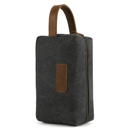Little Black Travel Case - Kattee Mens Travel Toiletry Bag, Canvas Leather Cosmetic Makeup Organizer Shaving Dopp Case