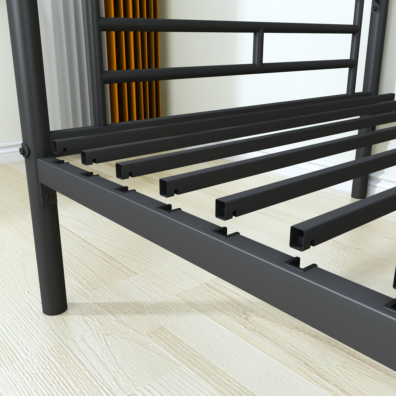 Kadyn Twin Over Twin Metal Bunk Bed, Steel Over Twin Bunk Bed with Removable Ladder, Modern Bunk Bed Frame for Teens, Black
