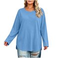 thumbnail image 3 of Vivianyo HD Women's Plus Size Round Neck Long Sleeve Tunic Top, Curved Split Hem Loose Shirt for Autumn Daily Errands Casual Outings, Sizes L-4XL, 3 of 8