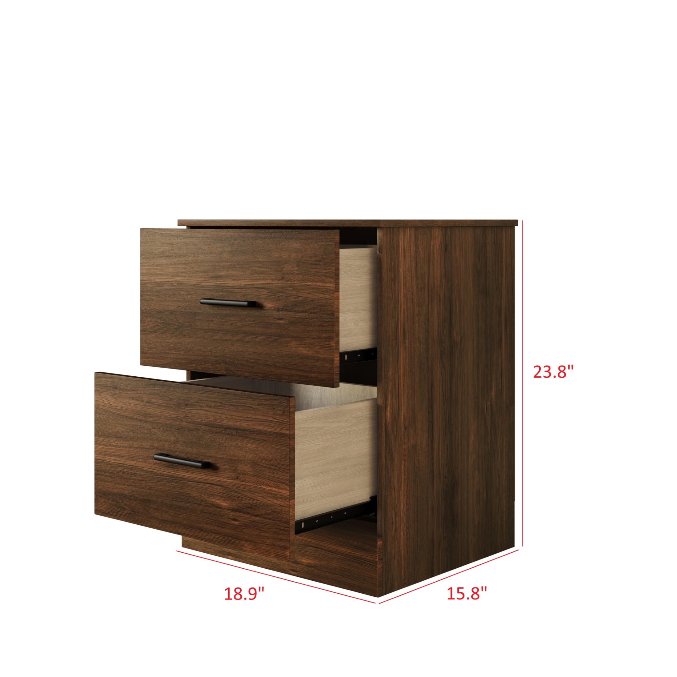 Home Design Meriden Nightstand with 2 Storage Drawers and Wood-Look Finish, Space-Saving Design, Brown (Set of 2)