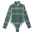 thumbnail image 2 of Grid Stripe Women's Mock Turtle Neck Long Sleeve Tops Bodysuit Jumpsuit One Piece Leotards Shirt, 2 of 8