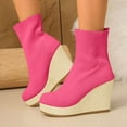 thumbnail image 2 of Pandaie Ankle Boots for Women Stretch Knitted Platform Wedge Heel Sock Booties Pull on Round Toe High Heels Dress Short Boots Hot Pink 8, 2 of 8