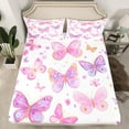thumbnail image 2 of Homewish Dreamy Butterfly Queen Sheet Sets 4-Piece for Kids Girls, Chic Floral Flower Flat Sheet, Cute Pink Purple White Queen Fitted Sheet, Ultra Soft Home Decor, 2 of 7